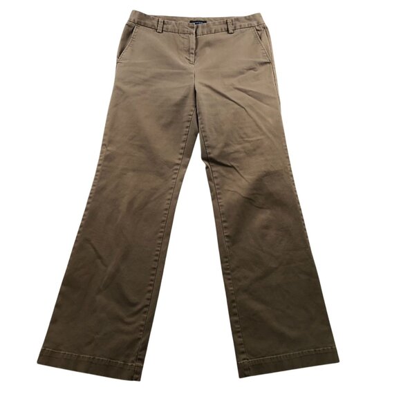 Lands' End Womens Pants Size 8 Khaki Chino Fit 2 Wide Leg Flat Front Classic - Picture 1 of 14